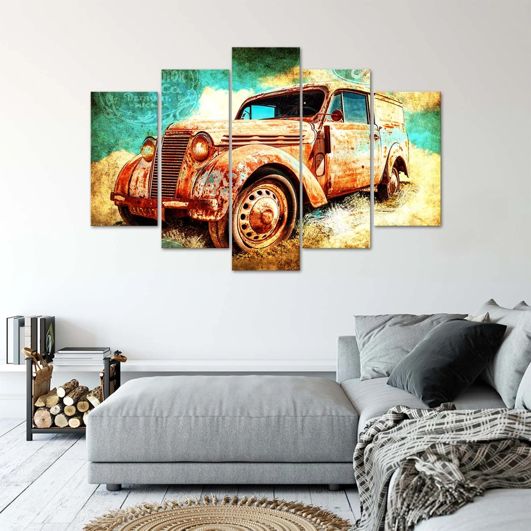 Tableau Toile Grand Format 100x75cm - Motif Voiture Rétro Vintage - Décoration Murale Pour Salon, Chambre, Bureau - Prêt à Accrocher - 3