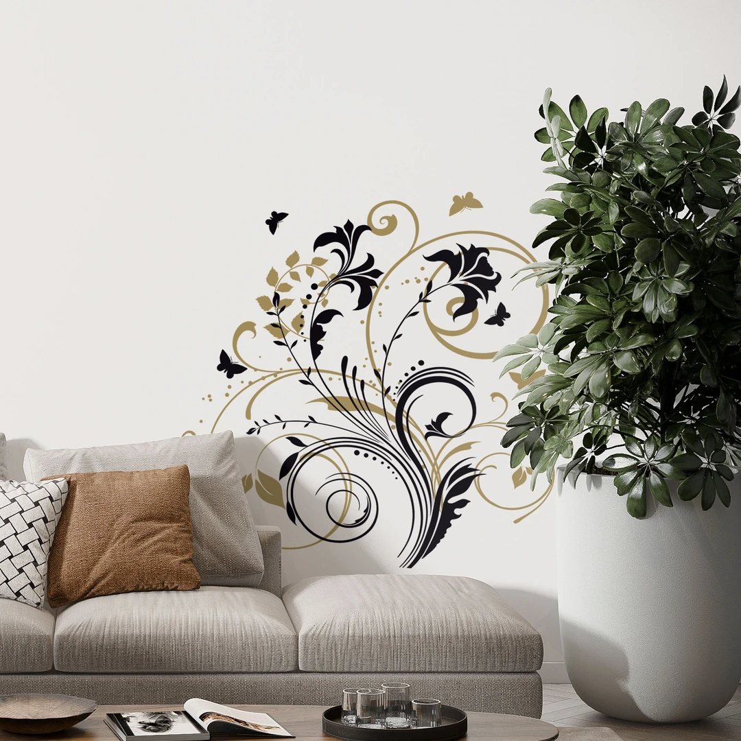 Autocollant Mural Vinyle Motifs Scrolls - Décoration Intérieure Moderne - Amovible - Choix De Couleur