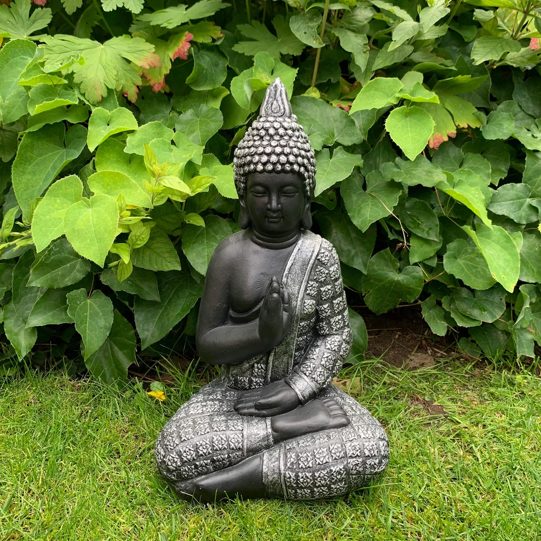 Meditation Buddha Hund Statue – Garten Deko Aus Kunstharz, Grau, 12 Cm