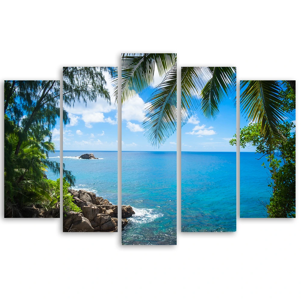 Impression sur toile - Image sur toile - Vue plongeante sur une plage tropicale avec de l'eau