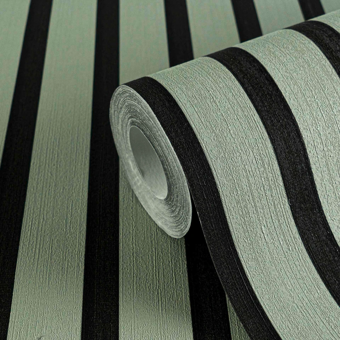 Carta Da Parati Verde Grigio A Strisce - Tessuto Non Tessuto, Moderna, Facile Da Applicare - Foto 2