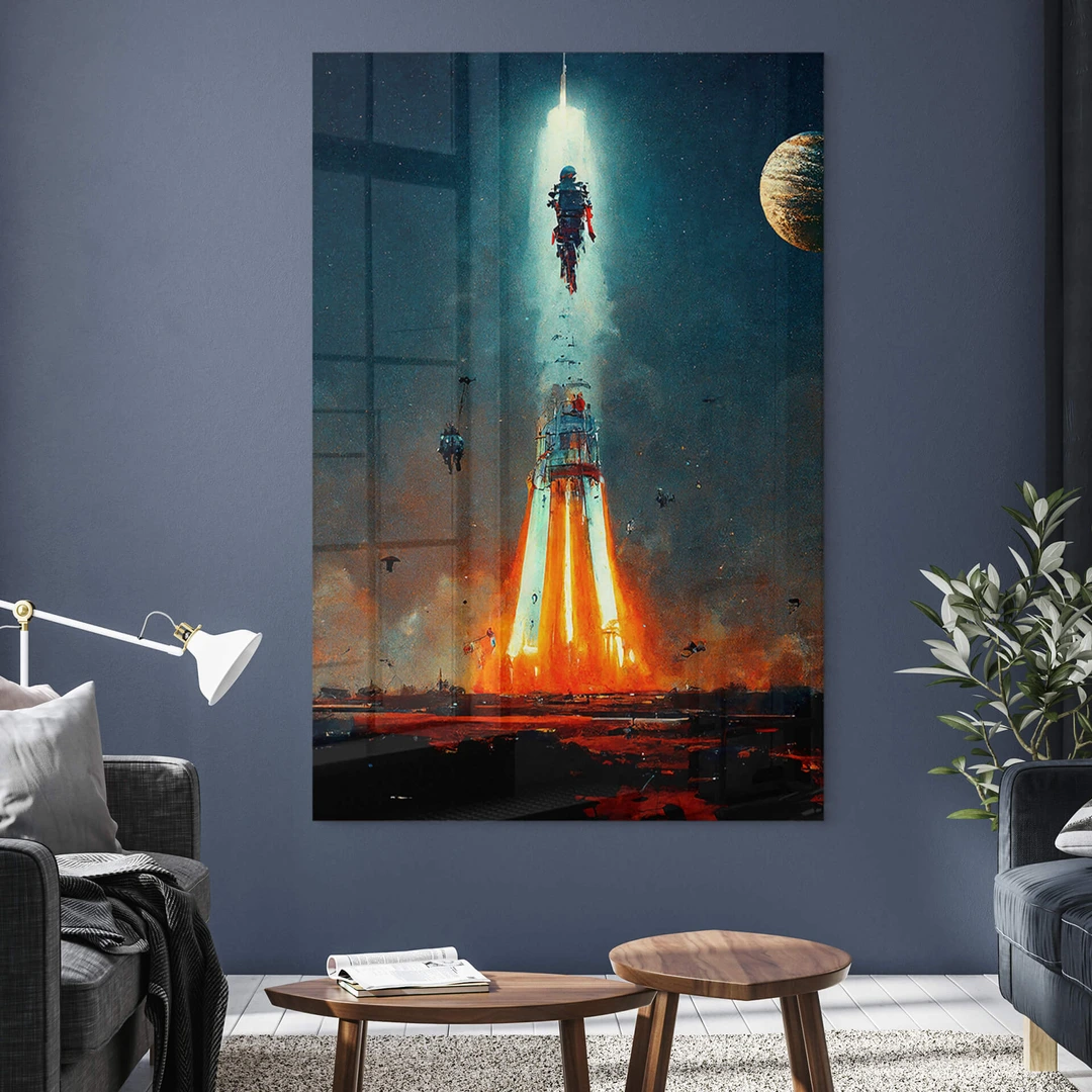 Tableau Déco Impression Sur Verre ARTTOR 160x50cm - Ciel étoilé, Fusée Et Cosmos - Design Moderne