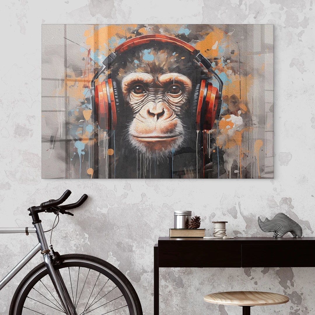 Acrylic Print DJ monkey with headphones - Magnusson | wall-art.com