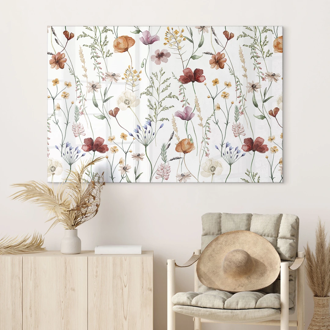 3 Stampe Floreali Su Tela Ad Acquerello - 30x40 Cm - Quadri Moderni Con Fiori Di Campo Pronti Da Appendere