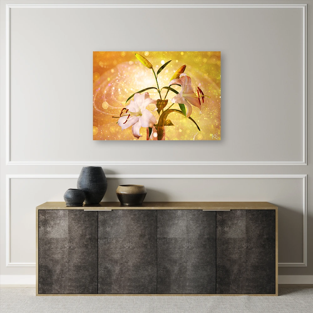 Tableau Déco Lys Fleurs Sur Toile Intissé - Impression Qualité, Modèle 020110-147