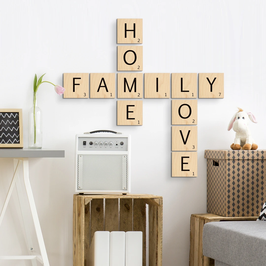 Signe De Lettres En Bois Familiales - Lot De 6 Lettres Autoportantes - Décoration Murale Intérieure Ou Présentoir - Style Rétro