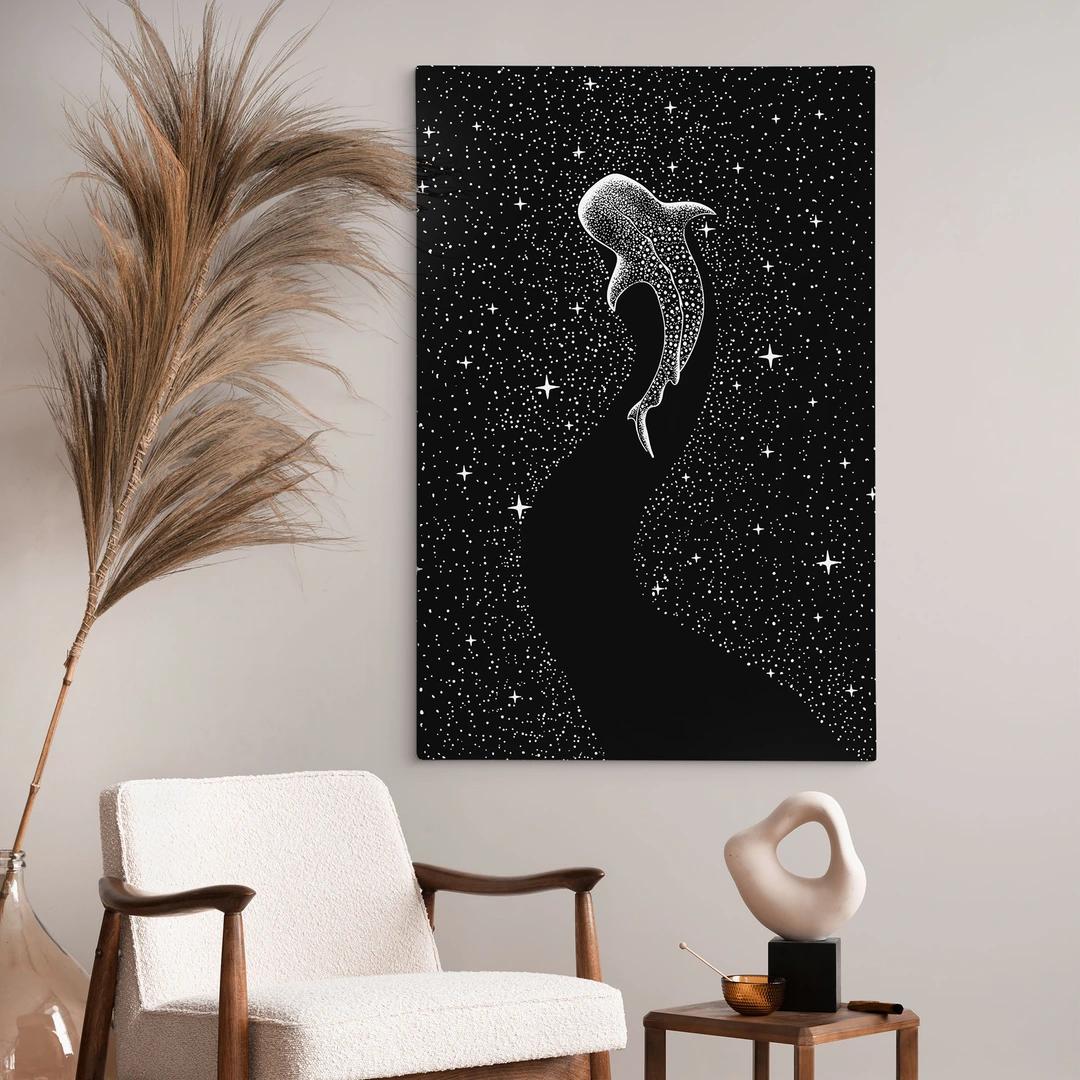 Poster Lumineux Animal Bleu Ciel étoilé - Impression Sur Toile 40x60 Cm, Style Sans Cadre - Décoration Murale Salon Chambre
