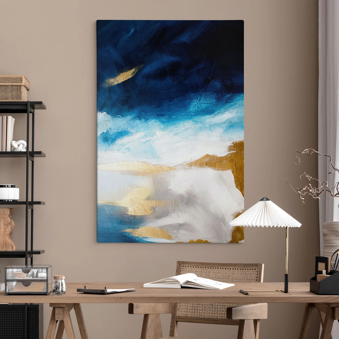 Abstrakte Leinwand-Wandkunst 'Ozean Sonnenaufgang' – 3-teilig, Blau & Gold, 30,5 X 40,6 Cm Je Bild, Auf Keilrahmen