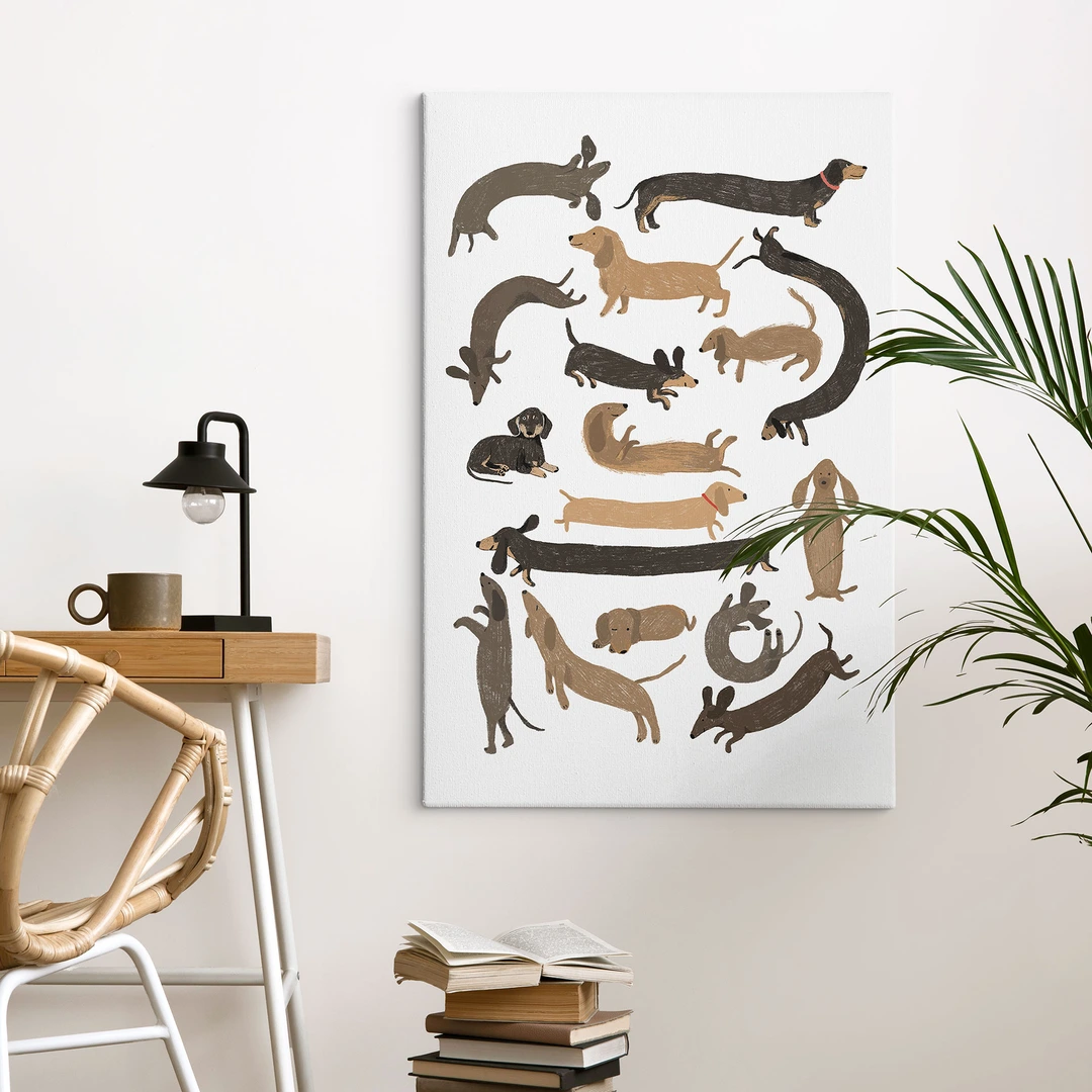 Toile murale vintage à motif teckel - Décoration murale pour