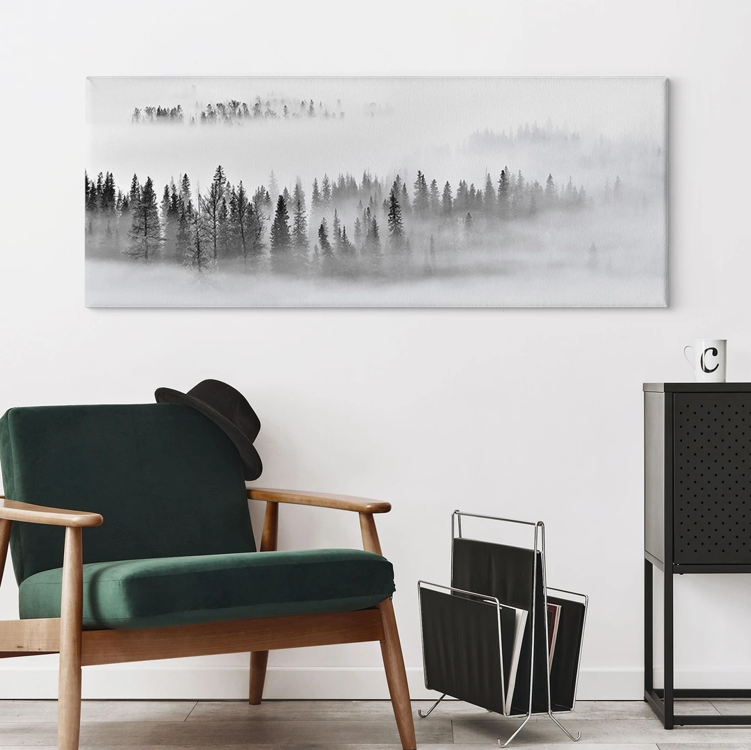 Leinwandbild Vollmond Auf Meer Schwarz-Weiß – Moderne Wanddekoration Für Wohnzimmer, Schlafzimmer & Büro