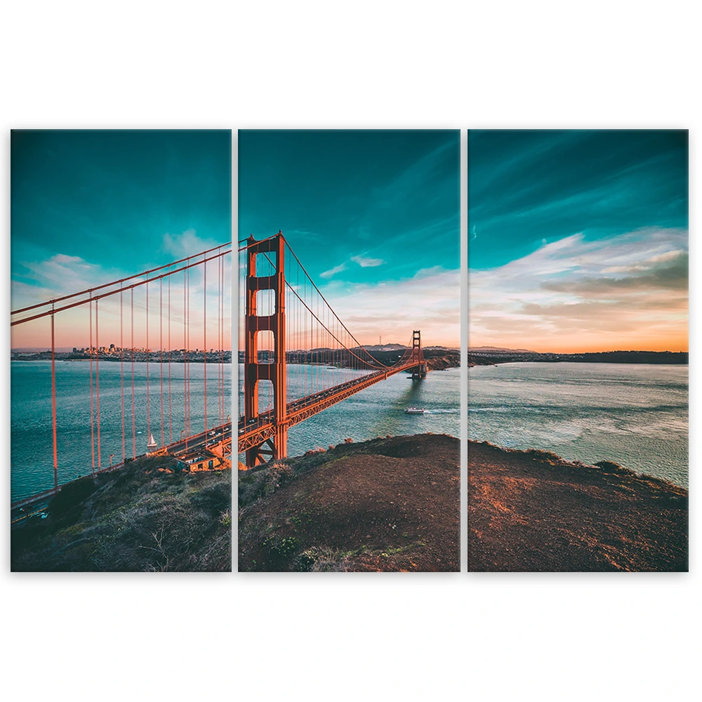 Visario Stampa Su Tela XXL Golden Gate Bridge – Quadro Moderno 120x80 Cm, Tela Su Telaio In Legno, Pronto Da Appendere, Stampa Artistica Tedesca Per Pareti Di Soggiorno O Ufficio