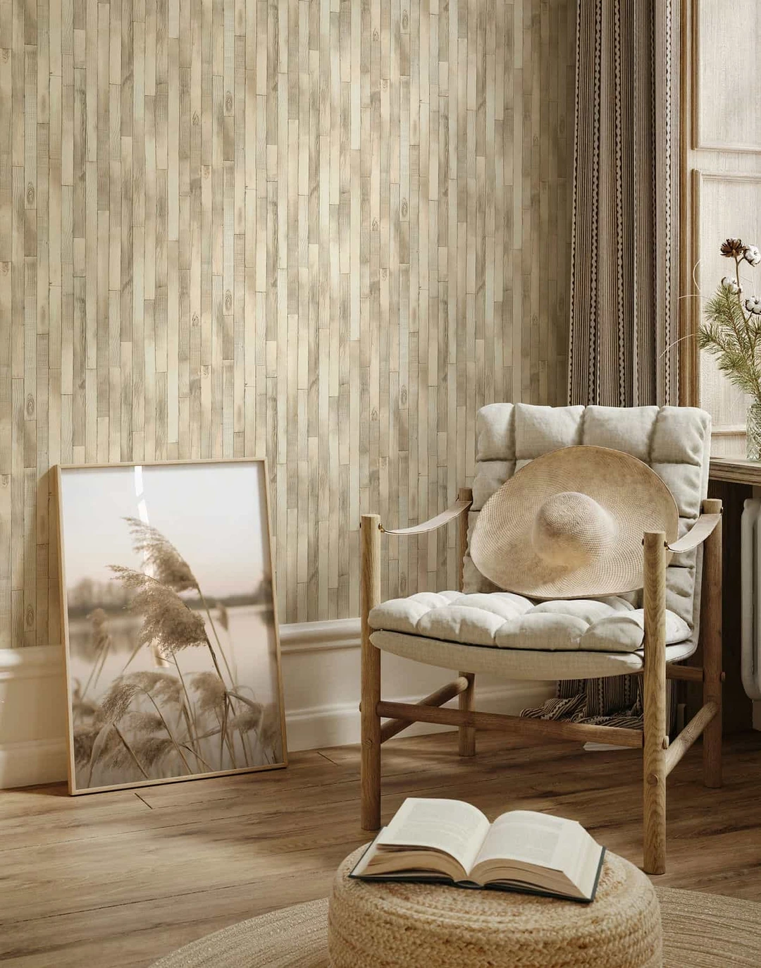 Carta Da Parati Effetto Legno Elements - Tessuto Non Tessuto 10.05x0.53m, Marrone Beige, Prodotta In Germania