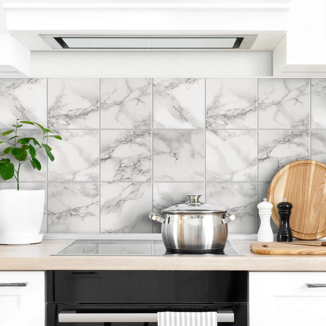 20 Adesivi Per Piastrelle Effetto Marmo 10x10 Cm - PVC Impermeabile Per Cucina E Bagno, Autoadesivi