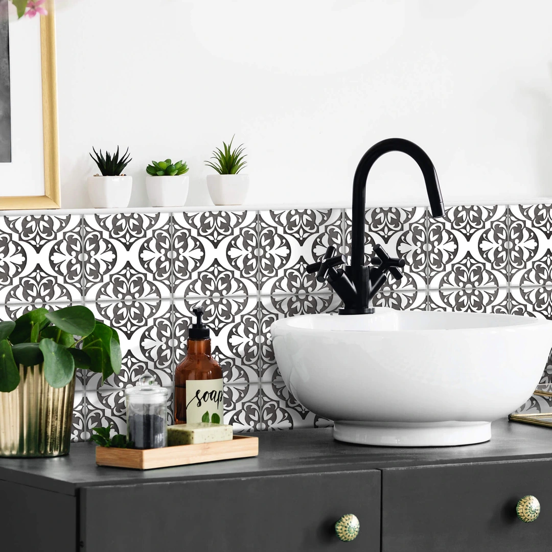 Umelee Adesivi per Piastrelle 24 Pezzi, Piastrelle Adesivi Autoadesivi da Parete, Adesivi Marocchini Impermeabili per la Decorazione Fai Da Te della Bagno, Cucina (24 Pezzi, 10×10cm