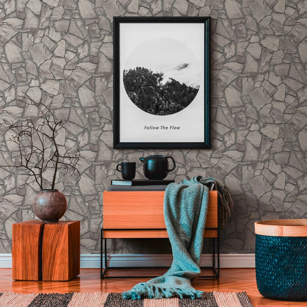 Carta Da Parati Ninon Ardesia Grigio | Carta Da Parati Degli Anni 70 - Foto 7