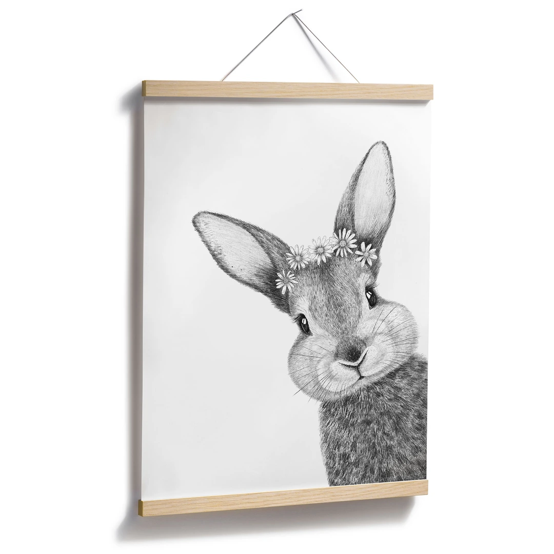 Kunstdruck „Niedlicher Hase“ A4 – Aquarell Grau, Auf Mattem Fotopapier 230g/m², Ungerahmt