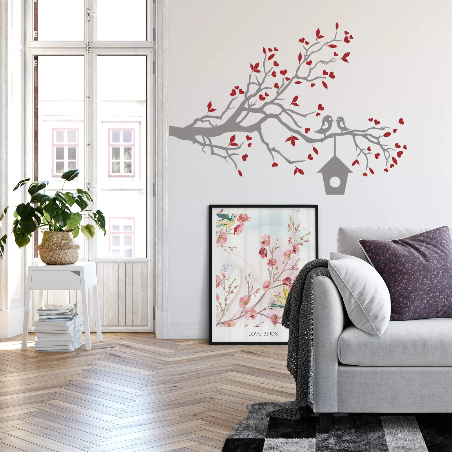 Wandtattoo Vögel - Kreative Vogel Motivideen Wandtattoo zweifarbig - Spatzen als romantische Deko | wall-art.de