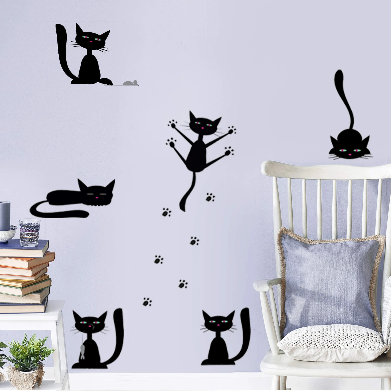 Wandtattoo Schwarze Kater Set - tolles Wandtattoo Set mit vielen Katzen
