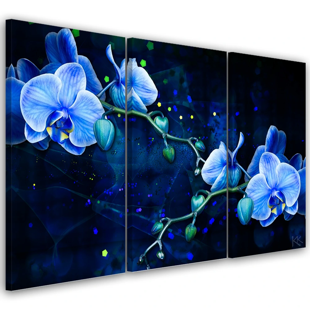 Wieco Art Leinwandbild – 4-teilig, Blaue Flackernde Blume, Gerahmt, Je 32.5 X 32.5 Cm