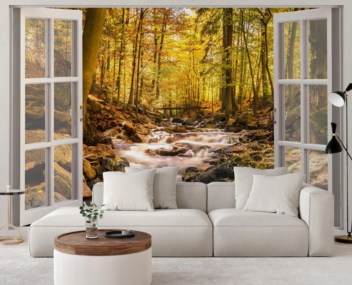Fototapete Fenster Wald Bach Natur Wall art de