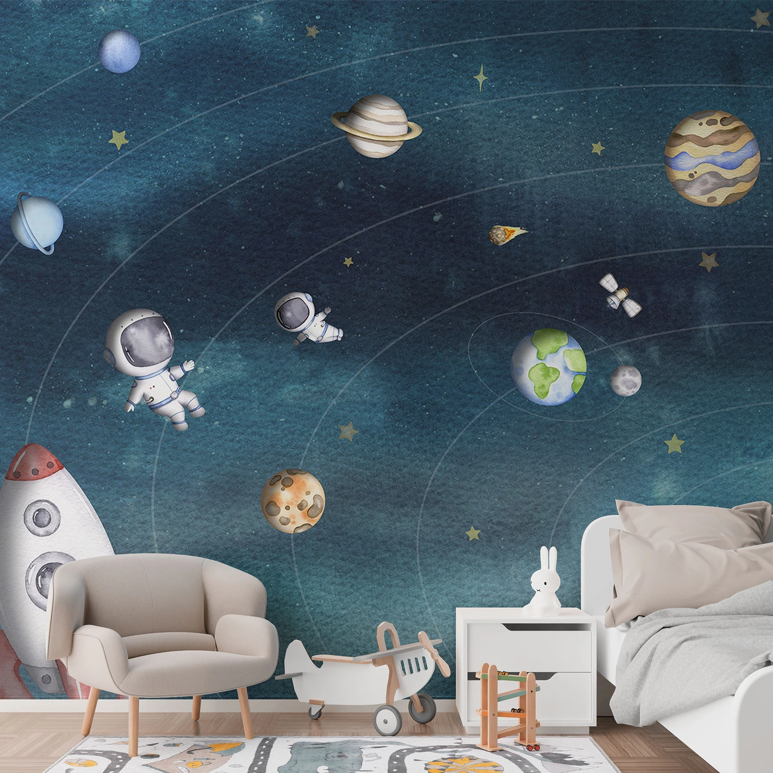weltraum kinderzimmer Kinderzimmer Fototapete Weltraum Abenteuer mit Astronauten - Oliver