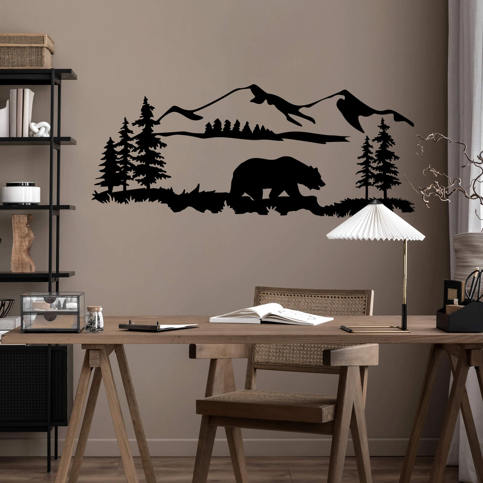 Wandtattoo Silhouette B r In Einer Berglandschaft Mit B umen Wall art de wandtattoo-silhouette-b-r-in-einer-berglandschaft-mit-b-umen-wall-art-de