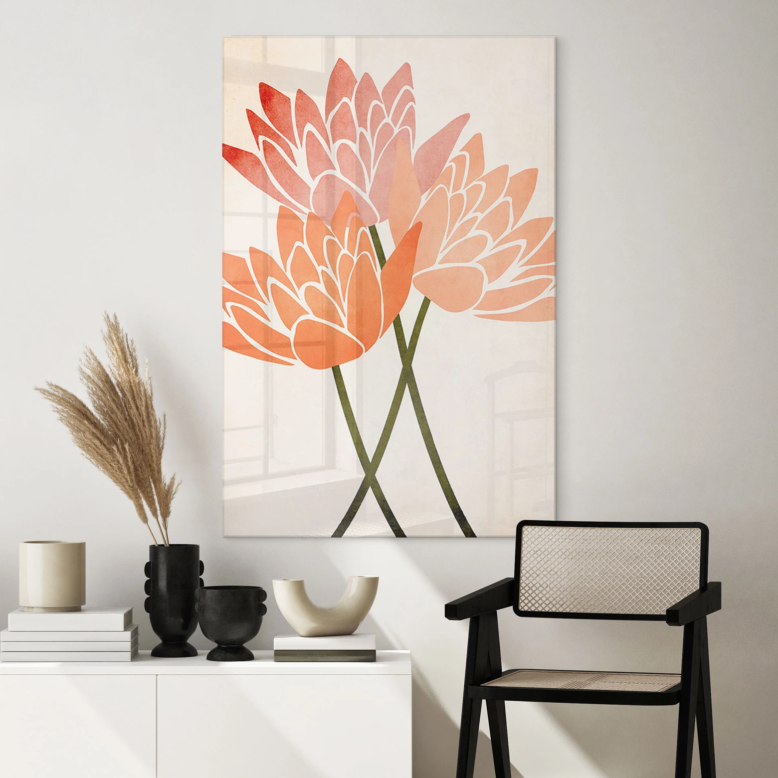 Moderne Impression sur Verre Fleur Botanique Art Déco Image Tableau en