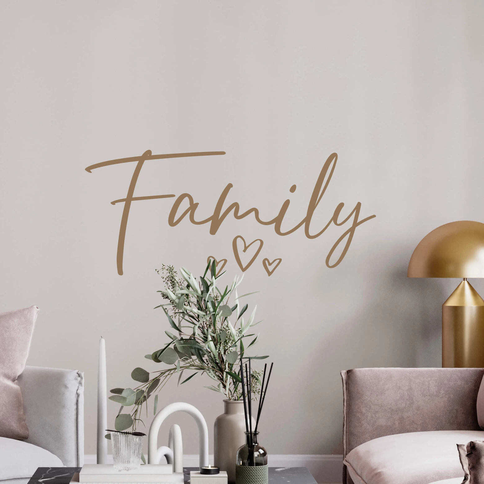 wandtattoo family Wandtattoo Schriftzug Family mit 3 Herzchen | wall-art.de