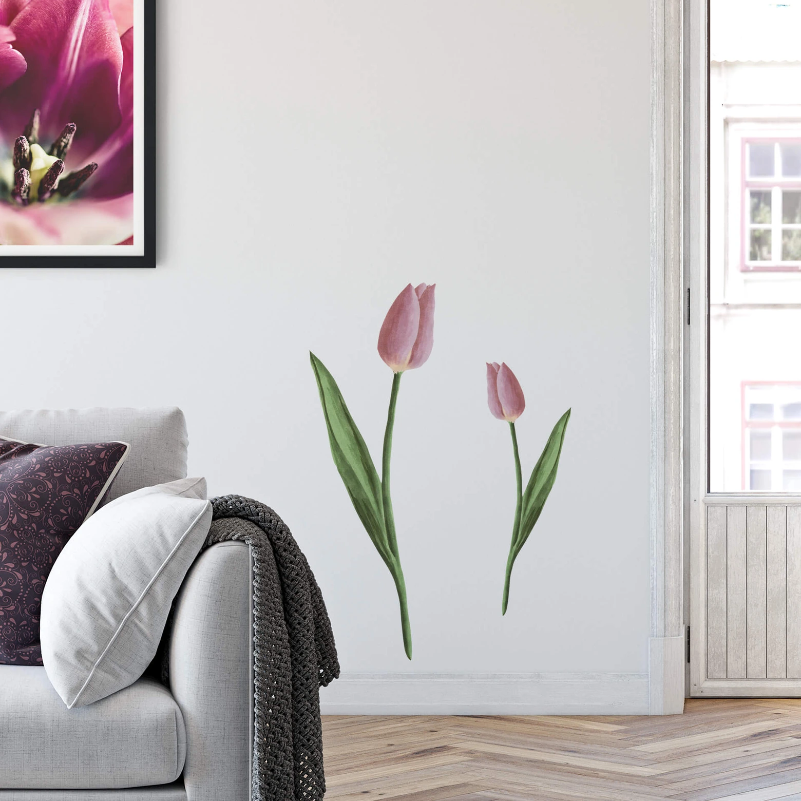 Wandtattoo Tulpe rosa Watercolor | wall-art.de