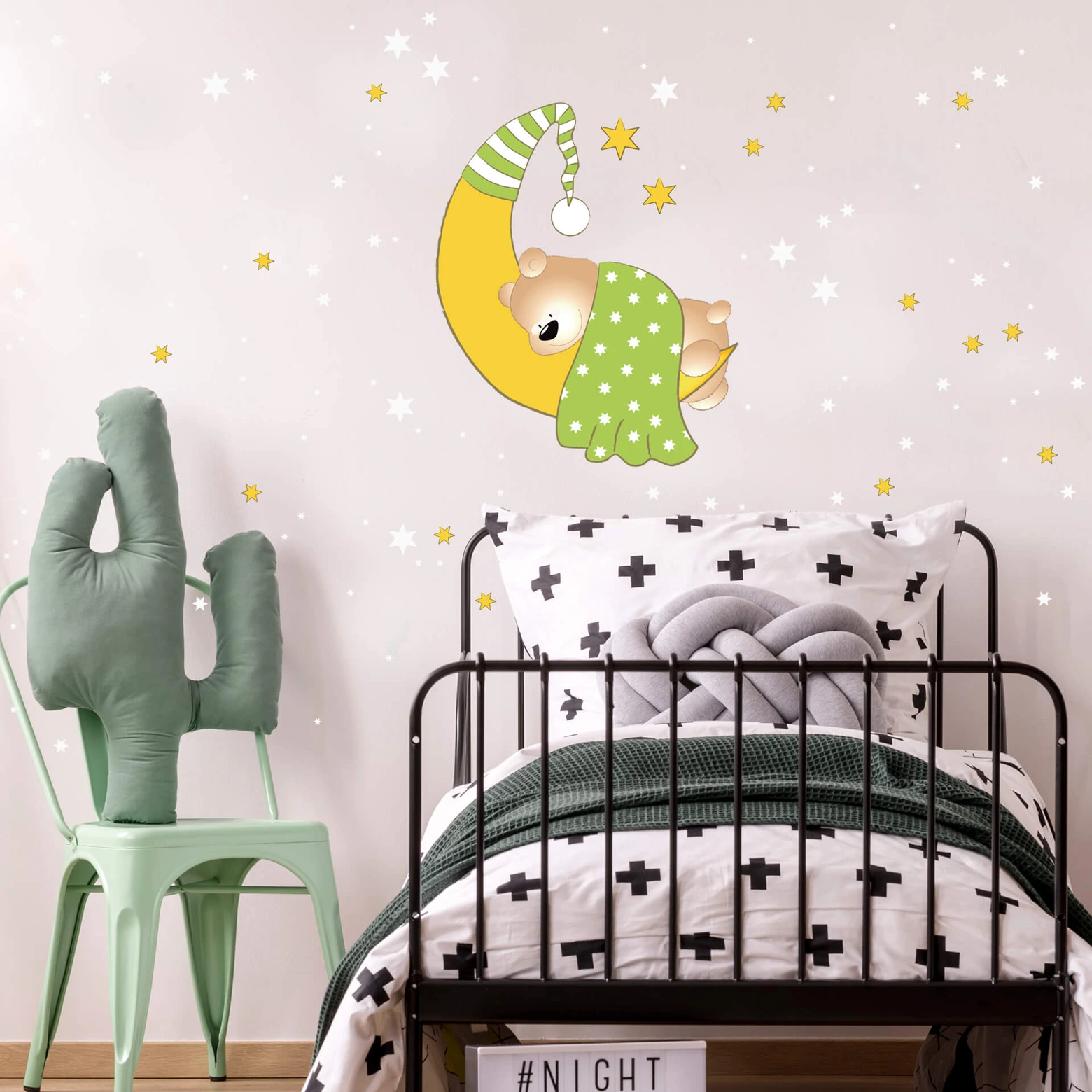 Stickers Muraux Animaux Ours Nuages Lune Et Étoiles - Autocollants Amovibles Pour Chambre Bébé, Enfants, Salon, Décoration Ourson Féerique