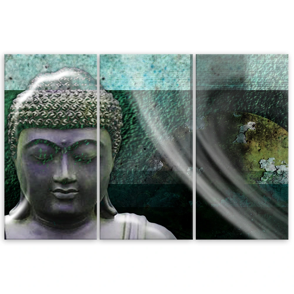 Declina Wandbild Zen Blumen & Buddha, 220x120 Cm, Türkis – Hochwertiger Leinwanddruck Auf Kiefernholz-Keilrahmen