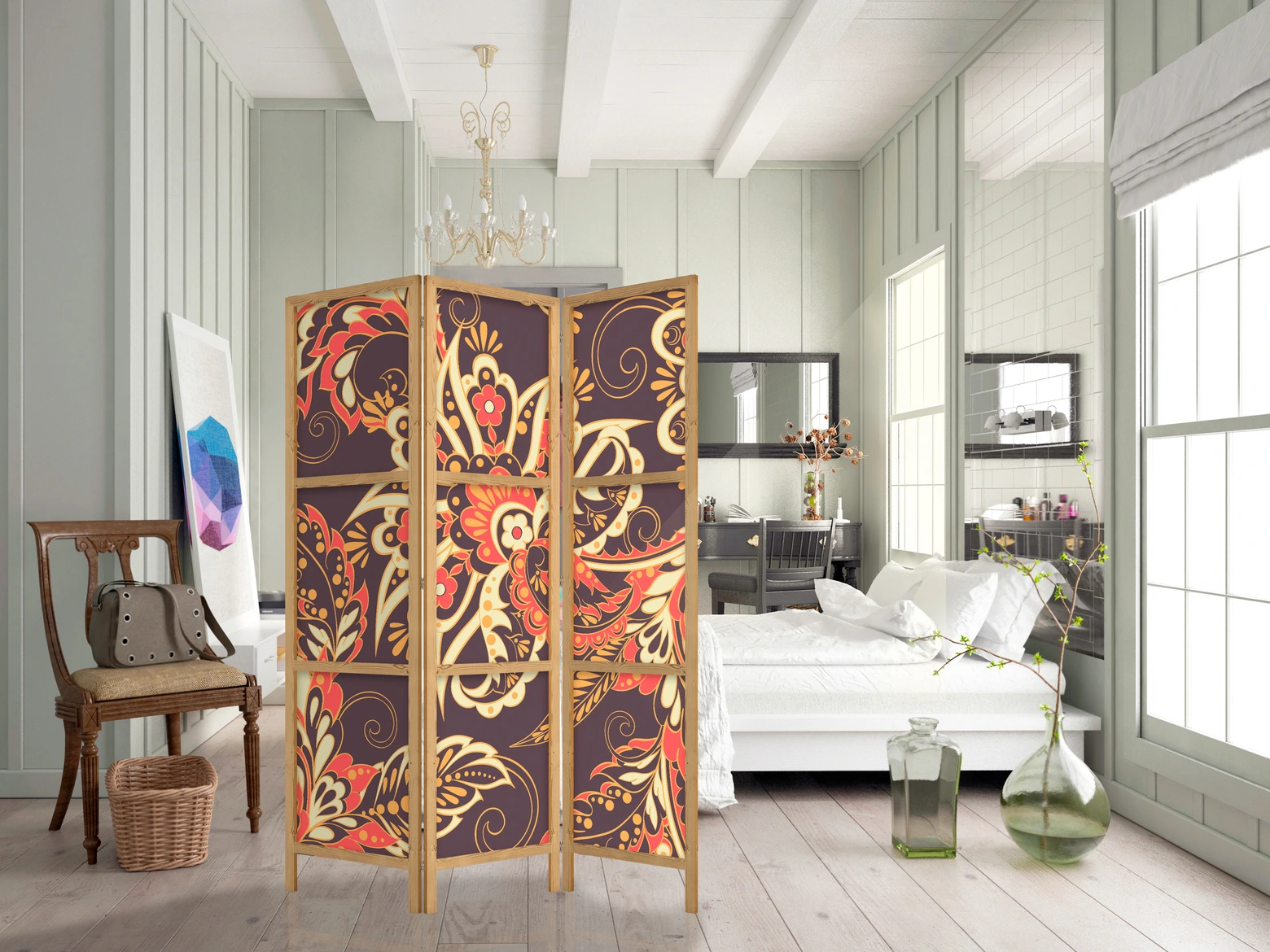 VEVOR Japanischer Raumteiler 4-teilig - Flexibler Paravent Aus Massivholz