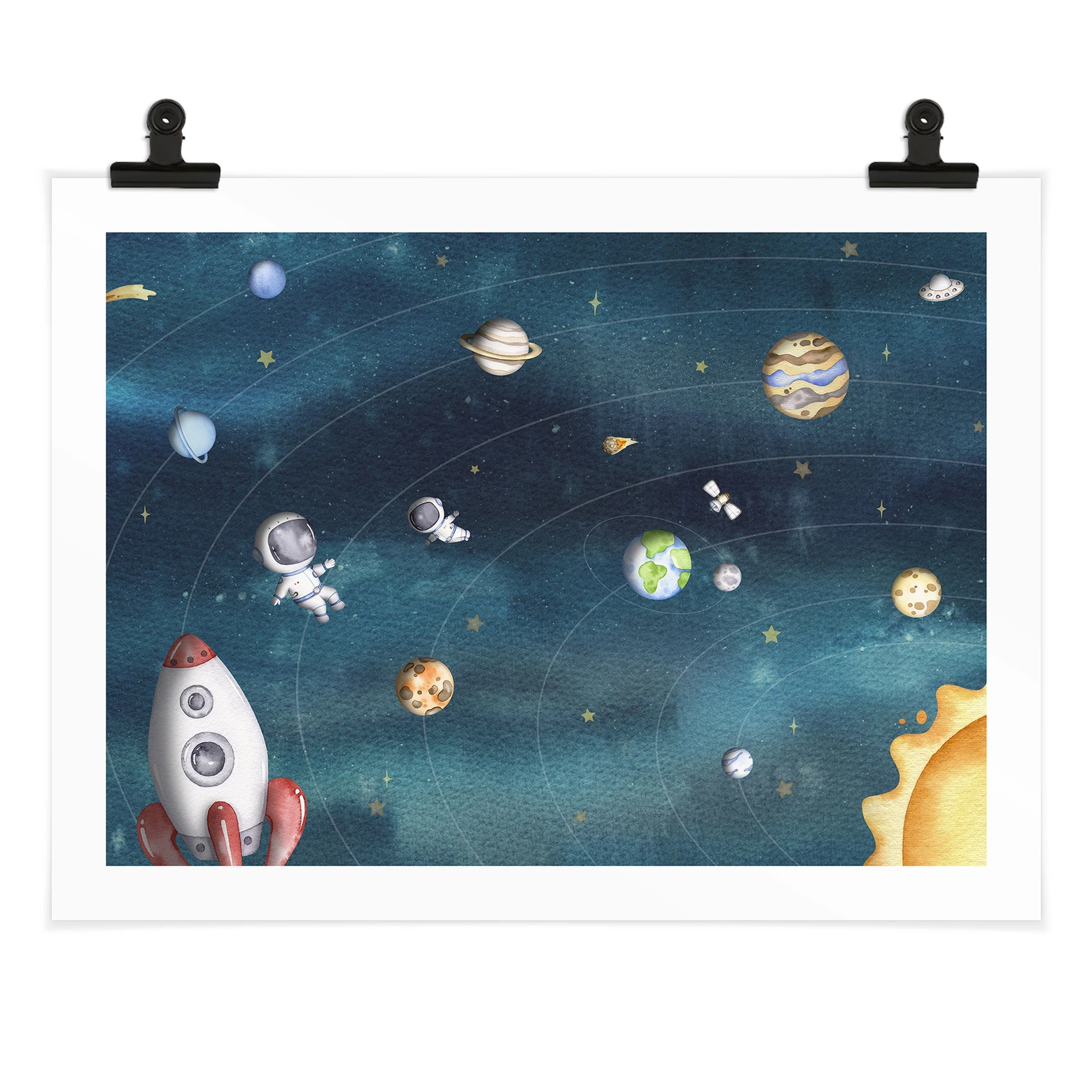 Poster 50x40cm Lune Terre Astronaute - Tableau Mural Espace ARTTOR