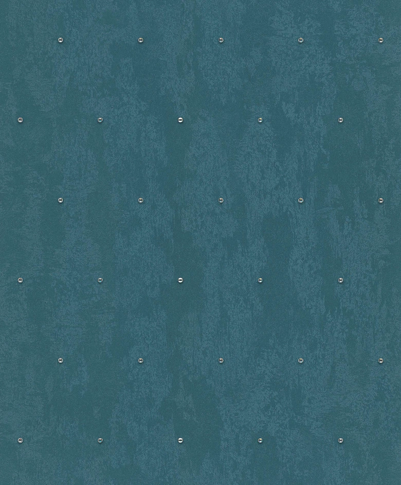 Non-woven wallpaper concrete look, rhinestones metal look modern glossy in green  