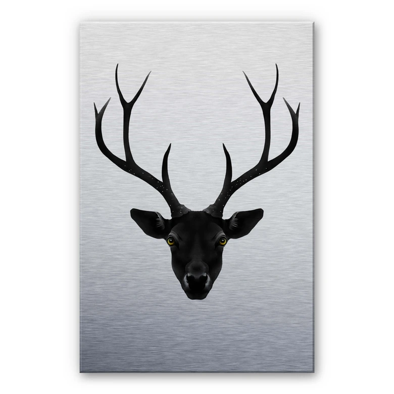Alu-Dibond Silbereffekt Ireland - The Black Deer  - Schwarzer Hirsch 
