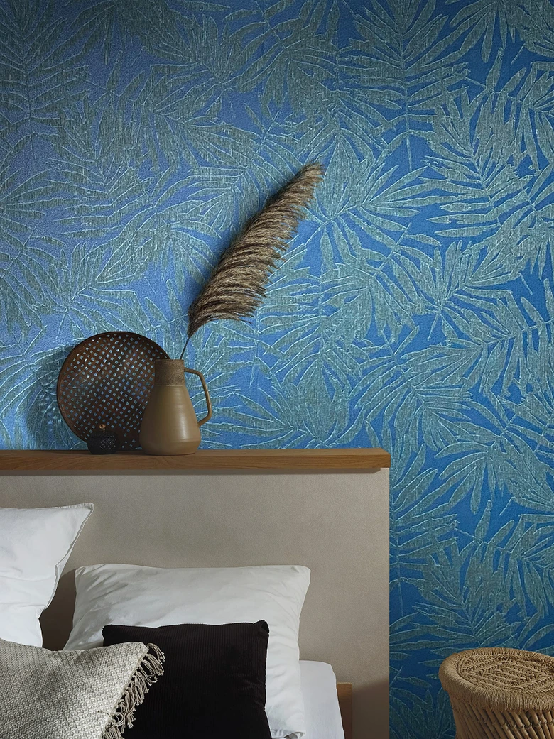 Vliestapete Blätter Floral Modern in Blau  