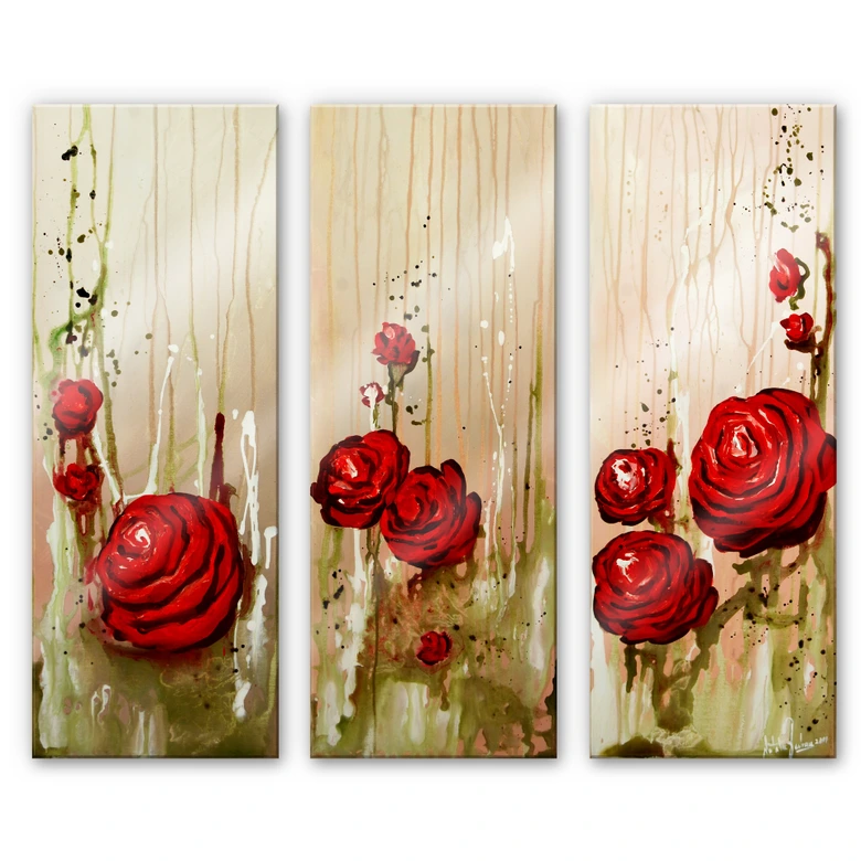 Tableau en verre acrylique - Fedrau - Roses (3 parties) 