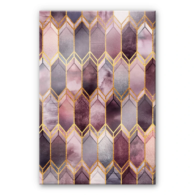 Tableau en verre acrylique Fredriksson - Peinture sur verre : rose et or 