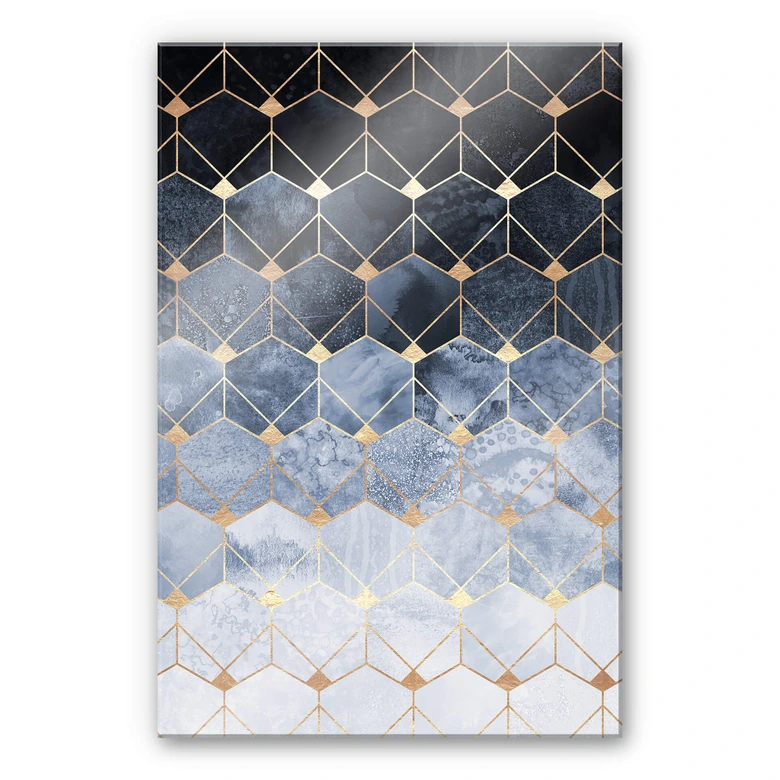 Acrylglasbild Fredriksson - Hexagone: Blau und Gold 