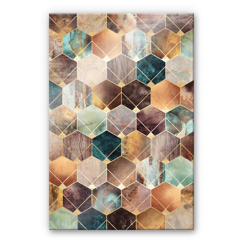 Acrylglas Fredriksson - Gold and Copper Hexagons 