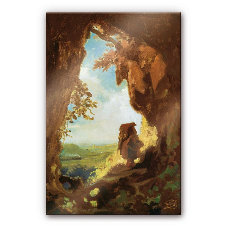 Tableau en verre acrylique - Spitzweg - Gnome, regardant le train 