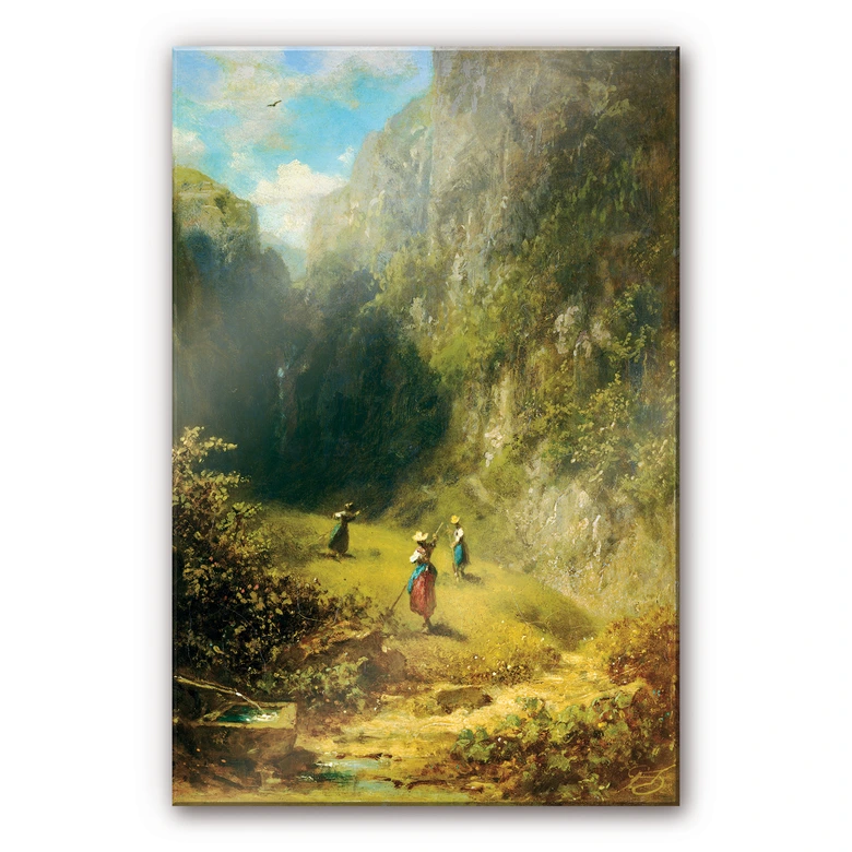 Acrylglasbild Spitzweg - Heuernte im Hochgebirge 