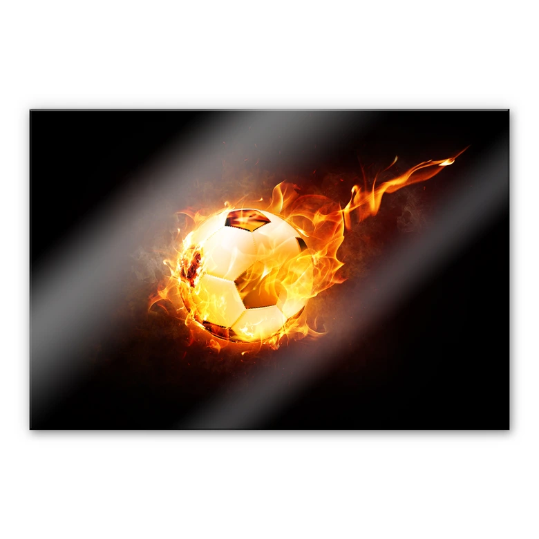 Acrylglasbild Fußball in Flammen 