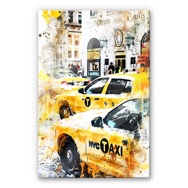 Acrylglasbild Hugonnard - Watercolour: New York Cabs 