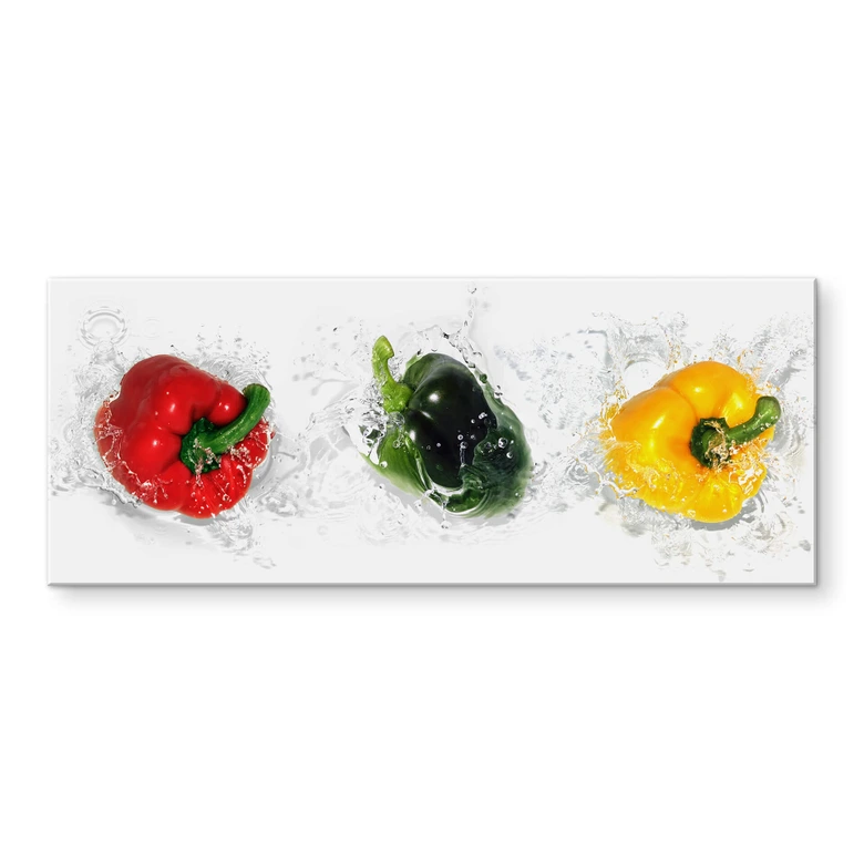 Acrylglasbild Splashing Paprika - Panorama 