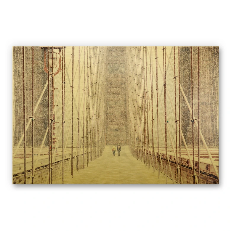 Alu-Dibond-Goldeffekt - Winter auf der Brooklyn Bridge 