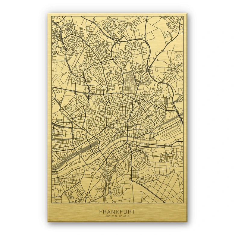 Alu-Dibond mit Goldeffekt Stadtplan Frankfurt 