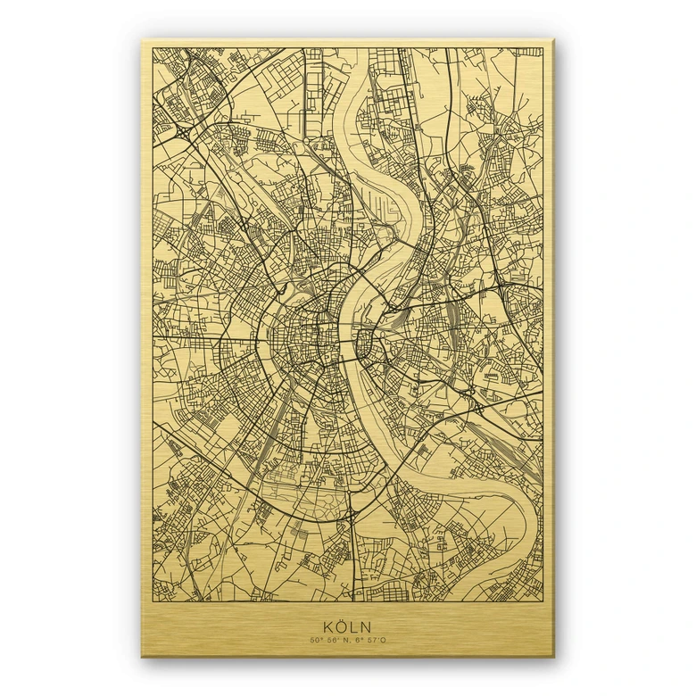 Alu-Dibond mit Goldeffekt Stadtplan Köln 
