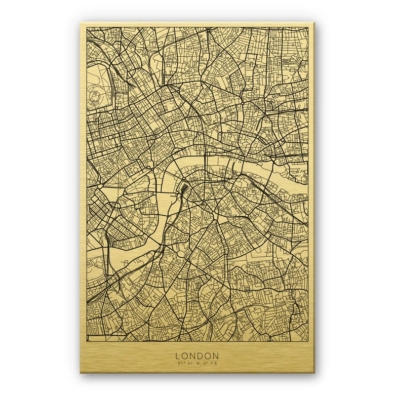 Alu-Dibond mit Goldeffekt Stadtplan London 