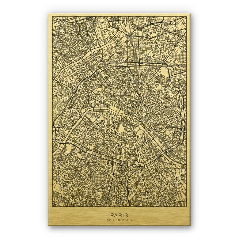 Alu-Dibond mit Goldeffekt Stadtplan Paris 